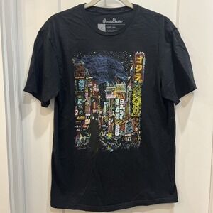 Threadless Men Godzilla Kaiju City Graphic Design T-Shirt Black Sz L Kooky Love